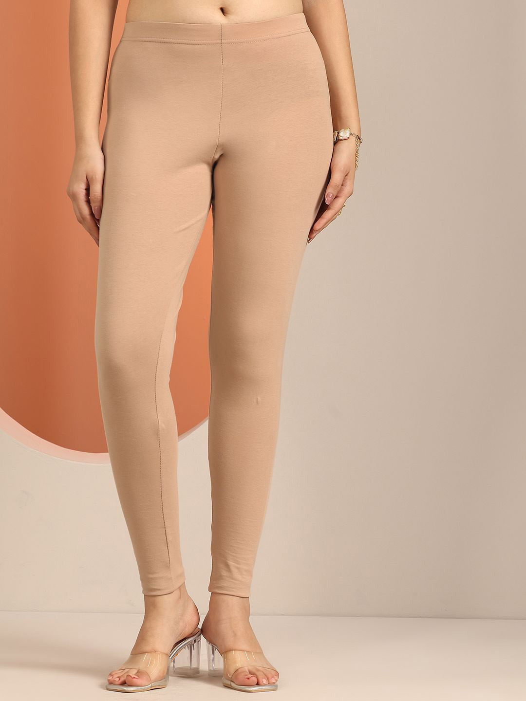 Libas Women Beige Solid Leggings