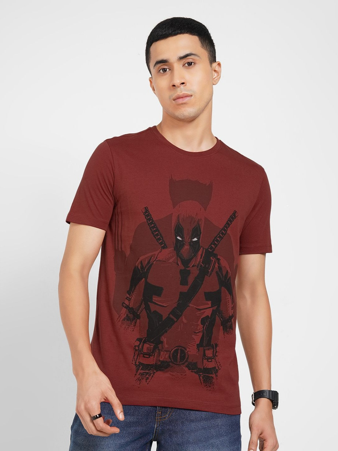 SF JEANS by Pantaloons Superhero Printed  Short Sleeves Pure Cotton Slim Fit T-shirt