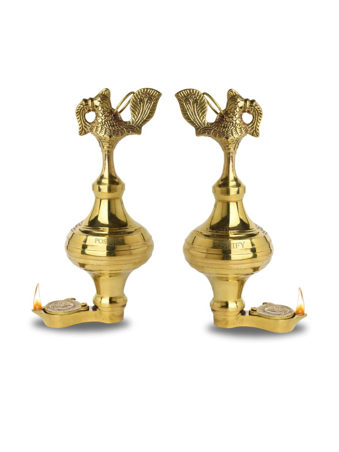 POSHIFY Brass Amar Latkan Deep (pack of 2) - Hanging Diya (without Chain) for Puja Room
