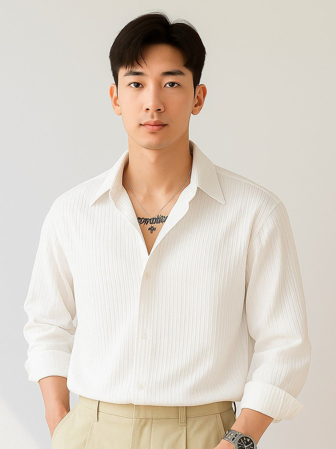 Kushi Flyer Men Classic Fit Textured Spread Collar Casual Shirt