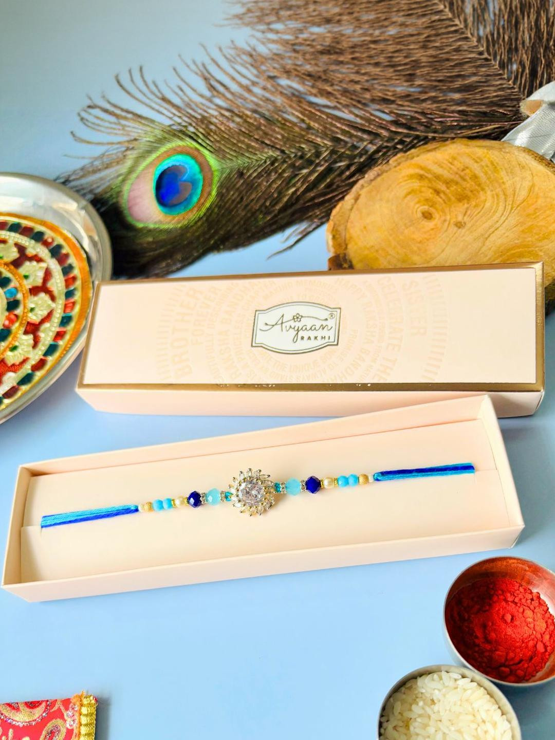 AD Stone Studded Rakhi for Brother Traditional Handmade Rakhi for Bhaiya