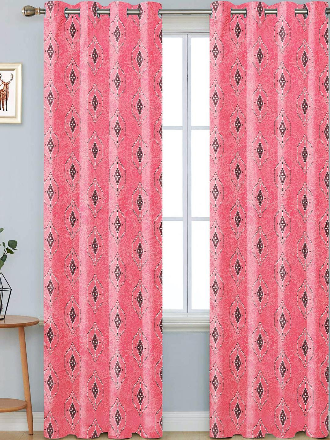 Ruhi Home Furnishing Pink Set of 2 Floral Room Darkening Window Curtain