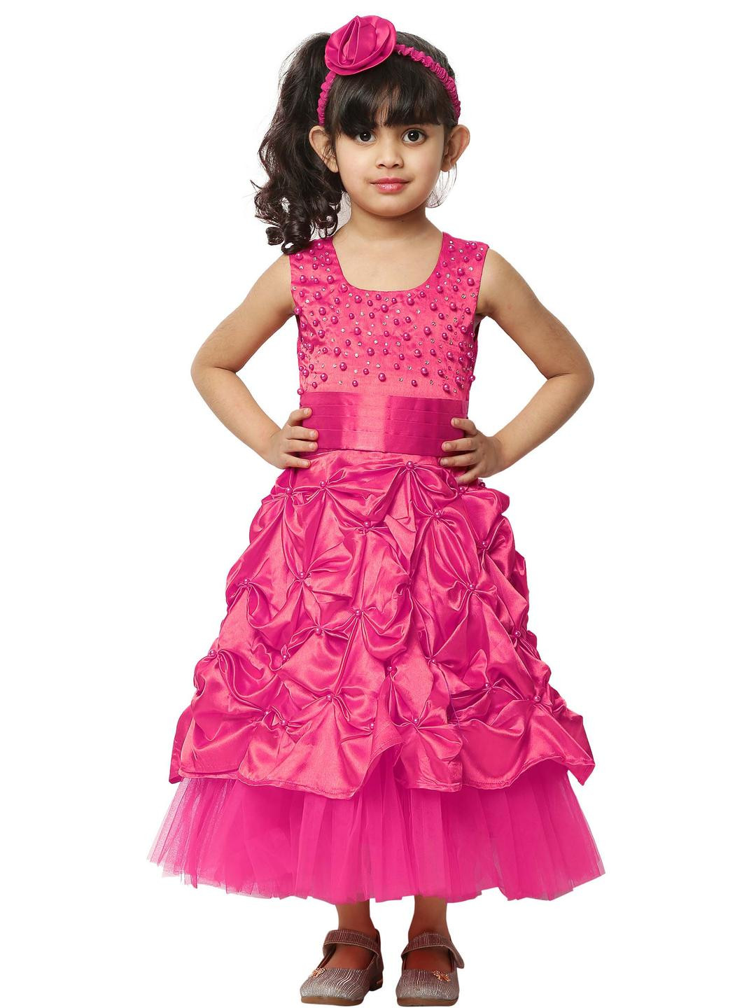 Shahina Fashion Girls' Pink Satin Long Princess Dress