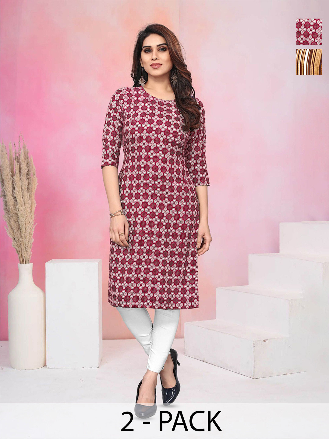 KETAKI FASHION Women pack of 2 Printed Mirror Work Crepe Kurta