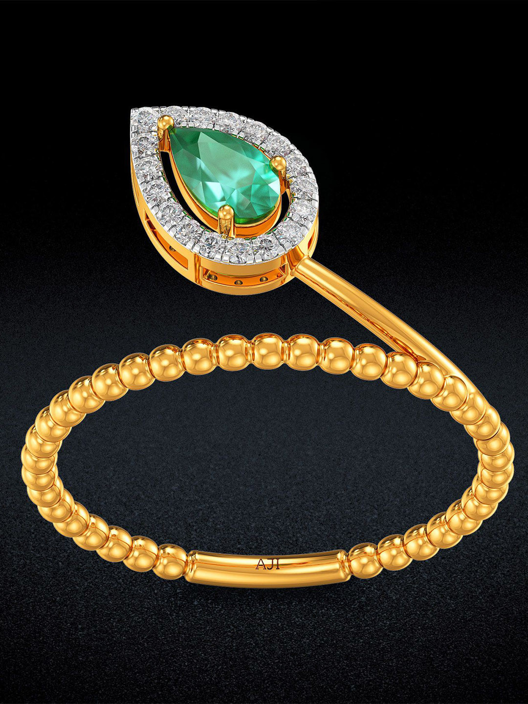 Joyalukkas Women 18 Kt Gold Leafy Emerald Diamond Ring