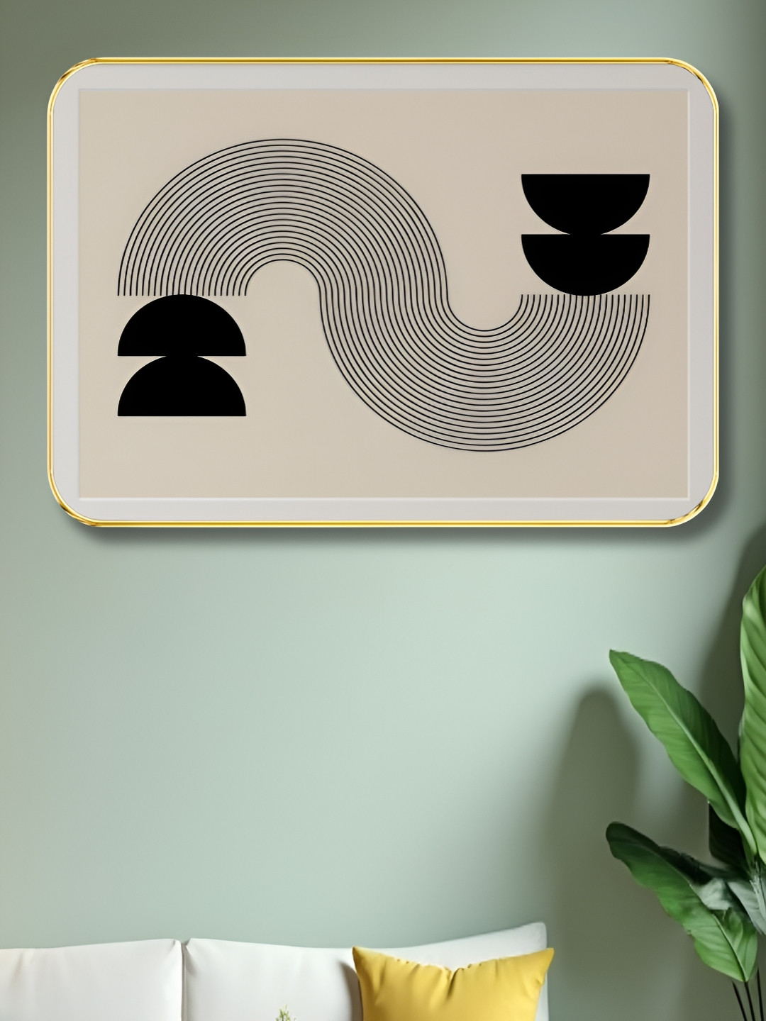 Livin'luxe Beige & Black Geometric Printed Wall Art