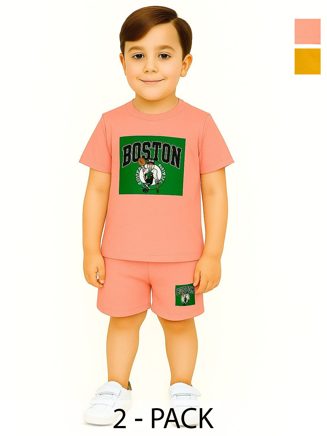 R Cube Kids Pack Of 2 Printed Pure Cotton T-Shirts With Shorts