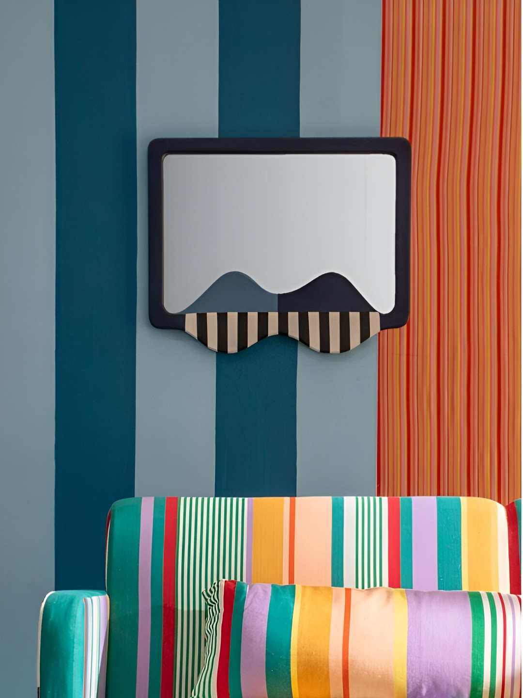 FREEDOM TREE The Plump Navy Blue Printed Rectangle Shaped Wooden & Glass Wall Mirror