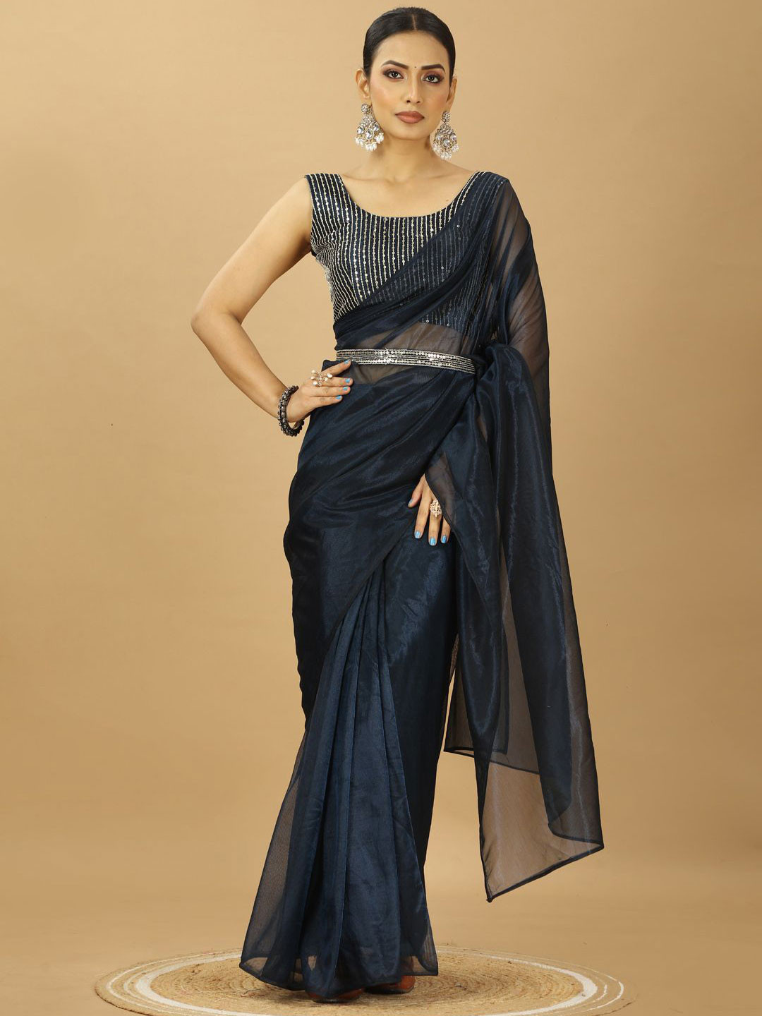 PATLANI STYLE Net Belted Sarees With Embellished Unstitched Blouse Piece