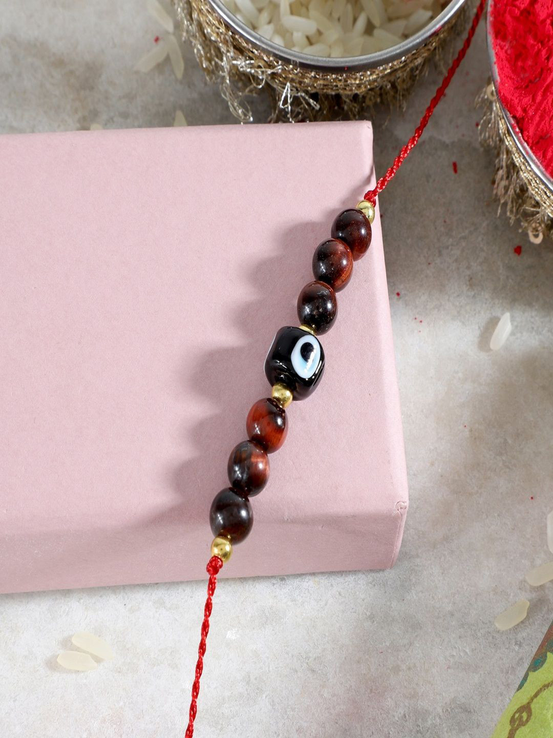 Nirvana Beaded Adjustable Evil Eye Rakhi With Roli Chawal & Eco Box