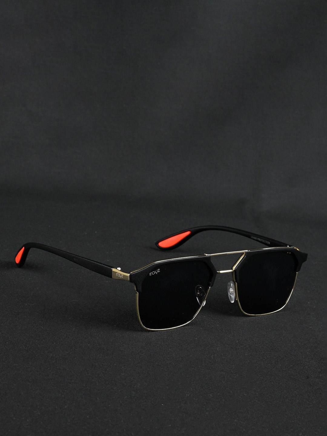 Irayz Unisex Gold-Toned Square Sunglasses With Rari-Gold-Black-Gold Black