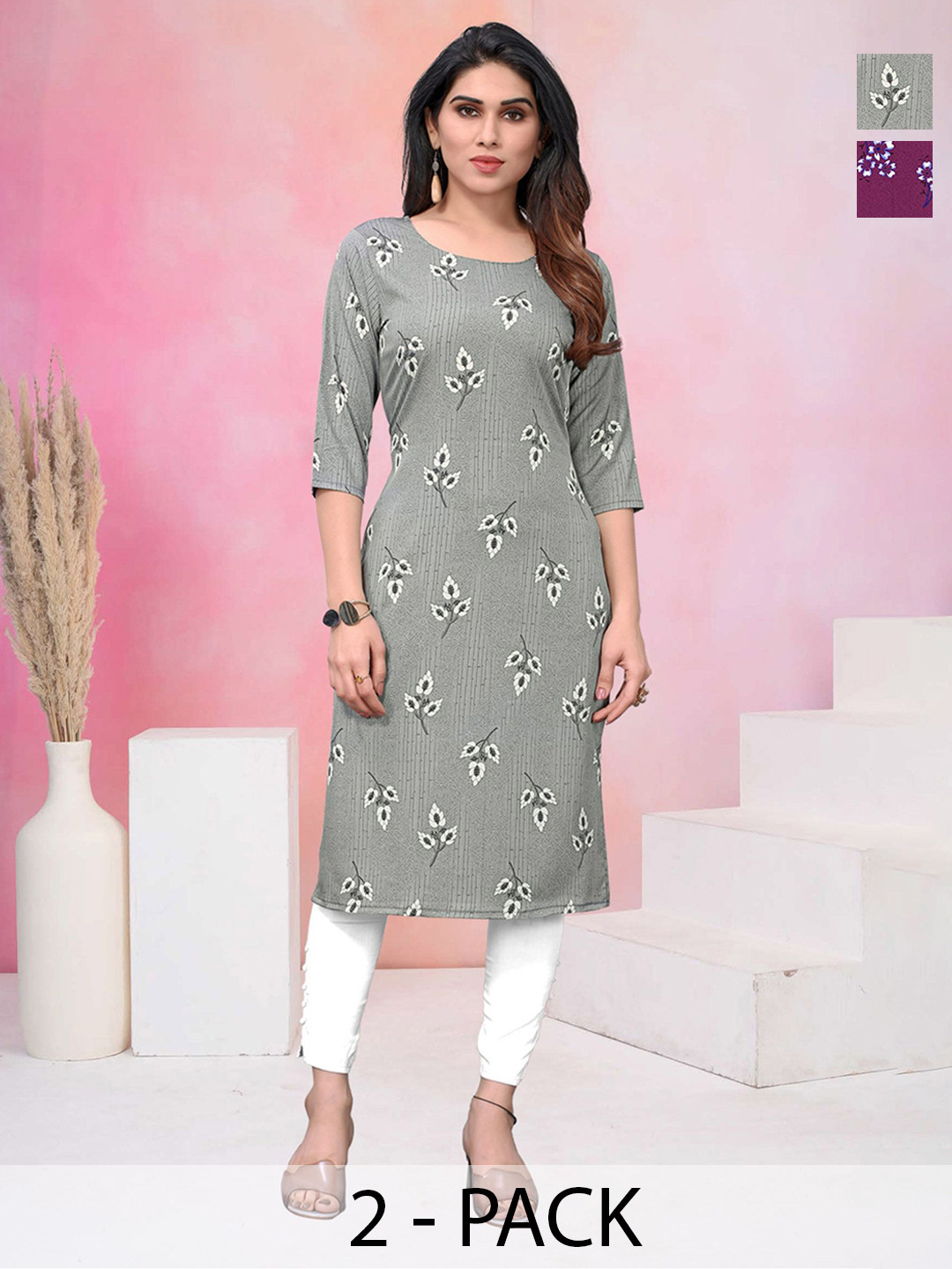 KETAKI FASHION Pack of 2 Women Foral Printed Crepe Kurta