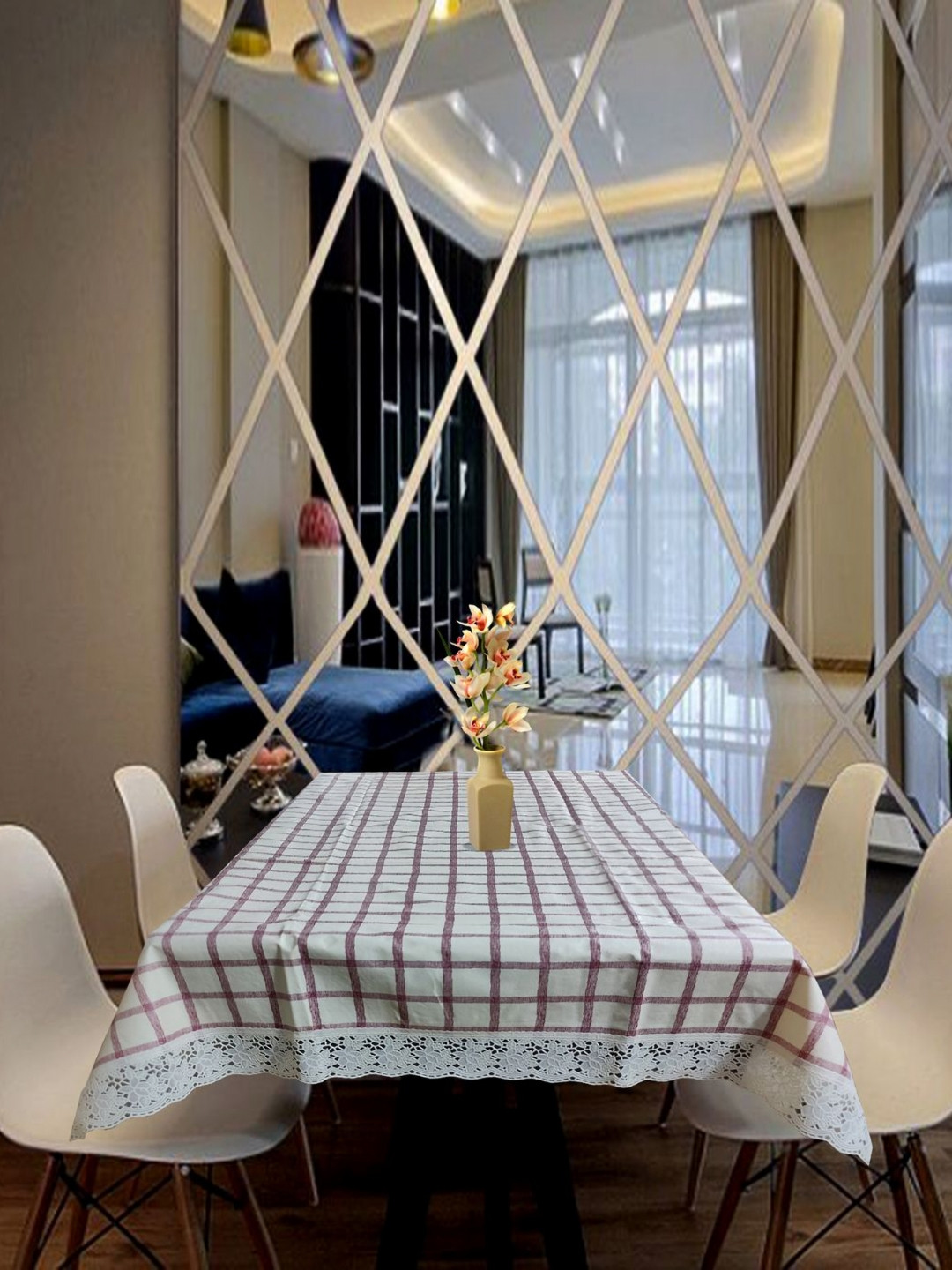 KANUSHI INDUSTRIES Beige & Maroon Geometric Printed Waterproof 6-Seater Table Cover