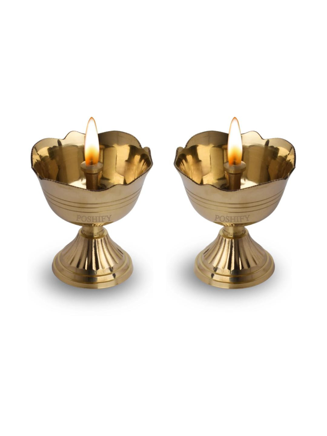 POSHIFY Rose Deep Brass Diya Pooja Essential- Pack Of 2