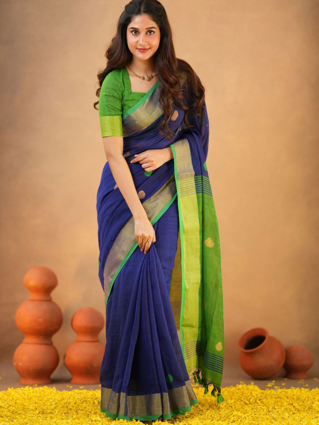 Sutisancha Blue Grace Heritage Cotton Woven Design Saree