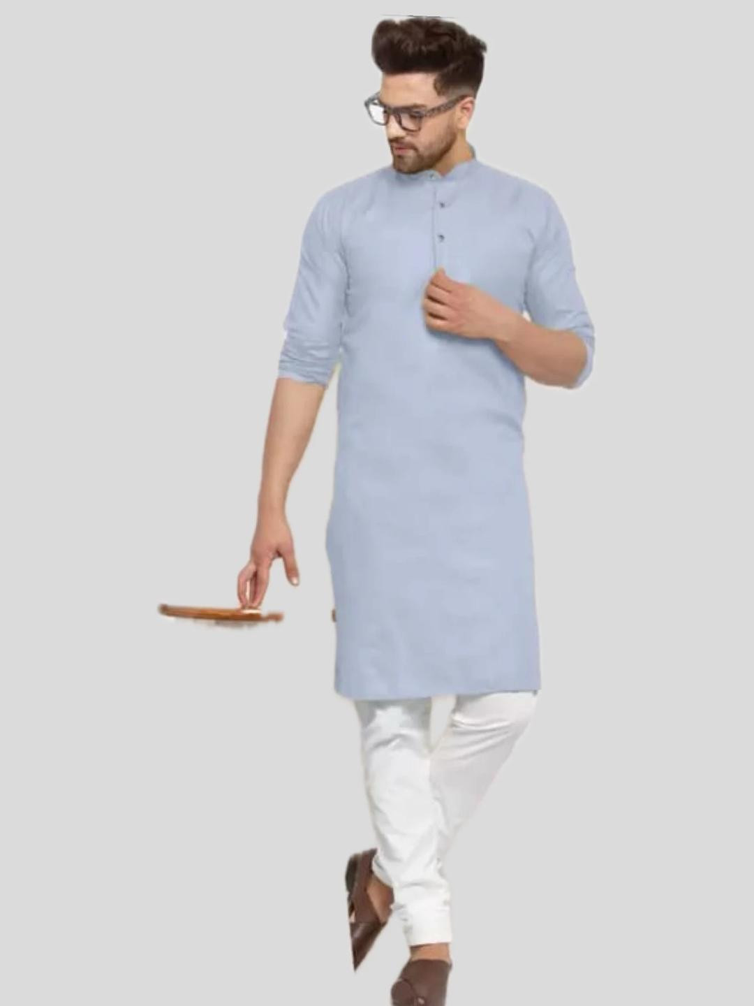 ANUJ FASHION Men Cotton Solid Straight Kurta
