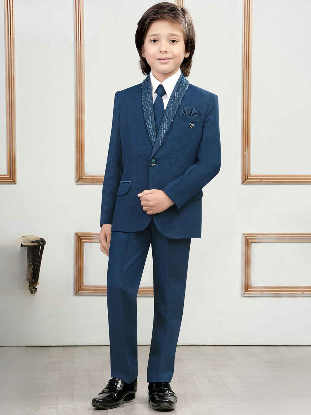 Lagorii Boys Bead Work Tuxedo With Pant & Waistcoat Set