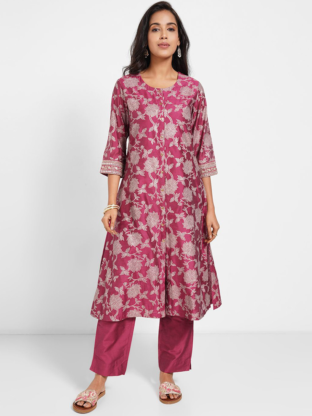 RANGMANCH BY PANTALOONS Women Ethnic Motifs Printed A-line Kurta with Trousers