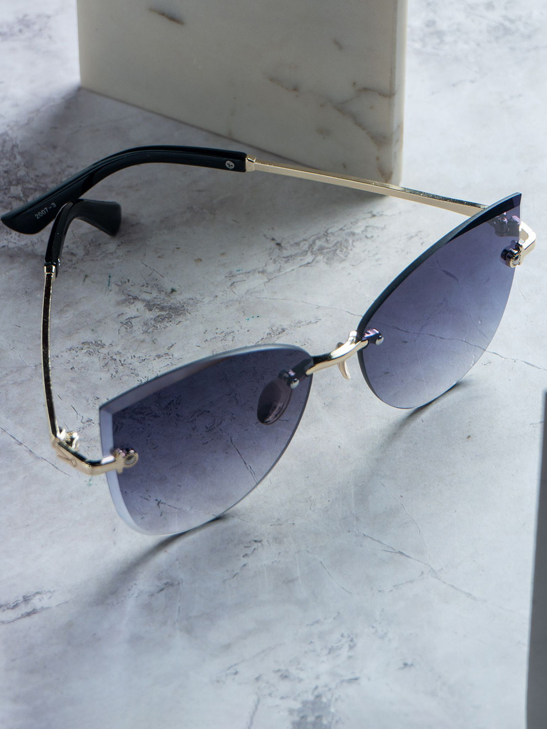 Leeway Richmen Women UV Protected Rimless Cateye Sunglasses LW-2007-3-BLACK