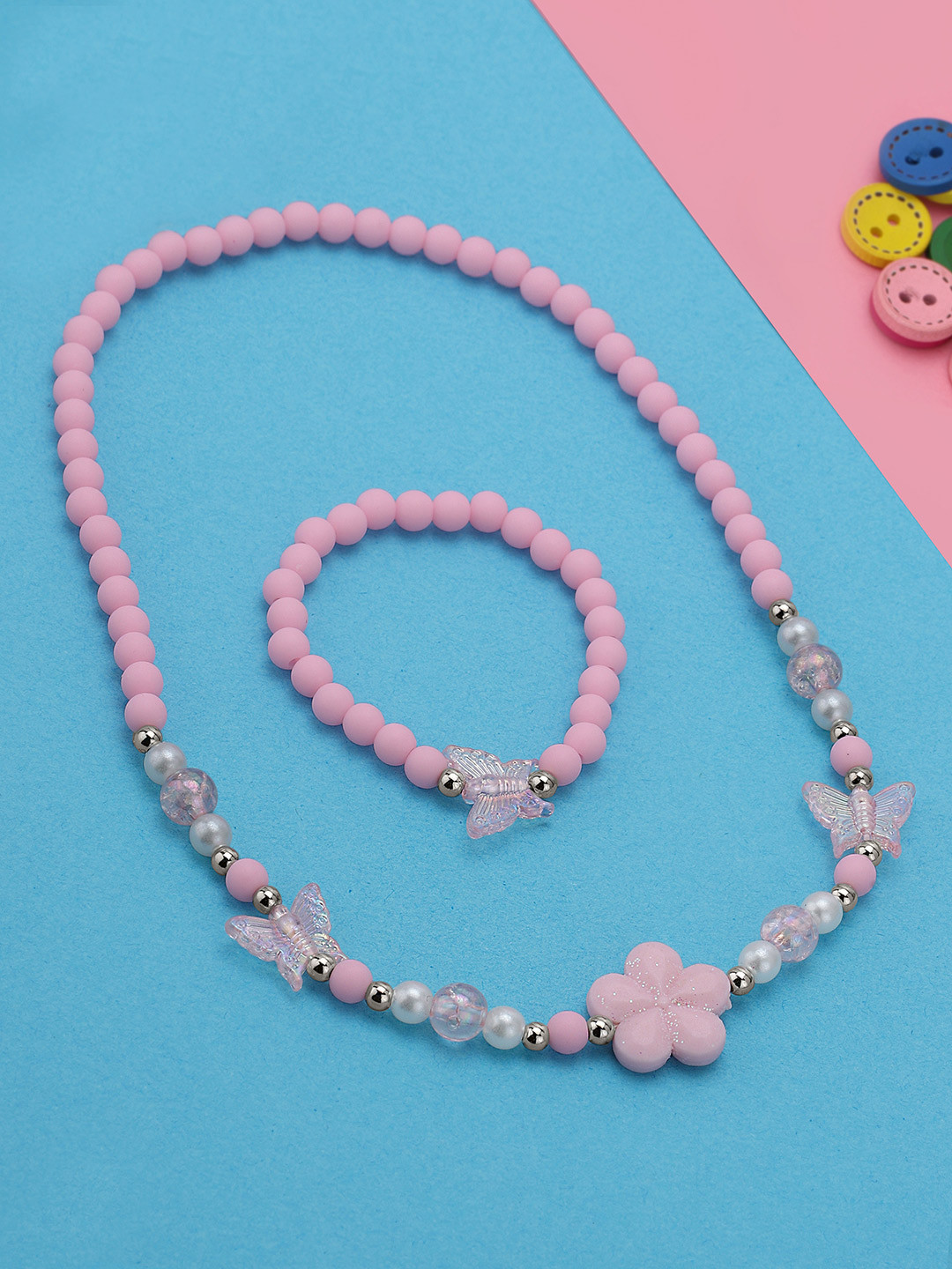 Carlton London Pink Color Beaded Garden themed Kids Jewellery Set for Girl