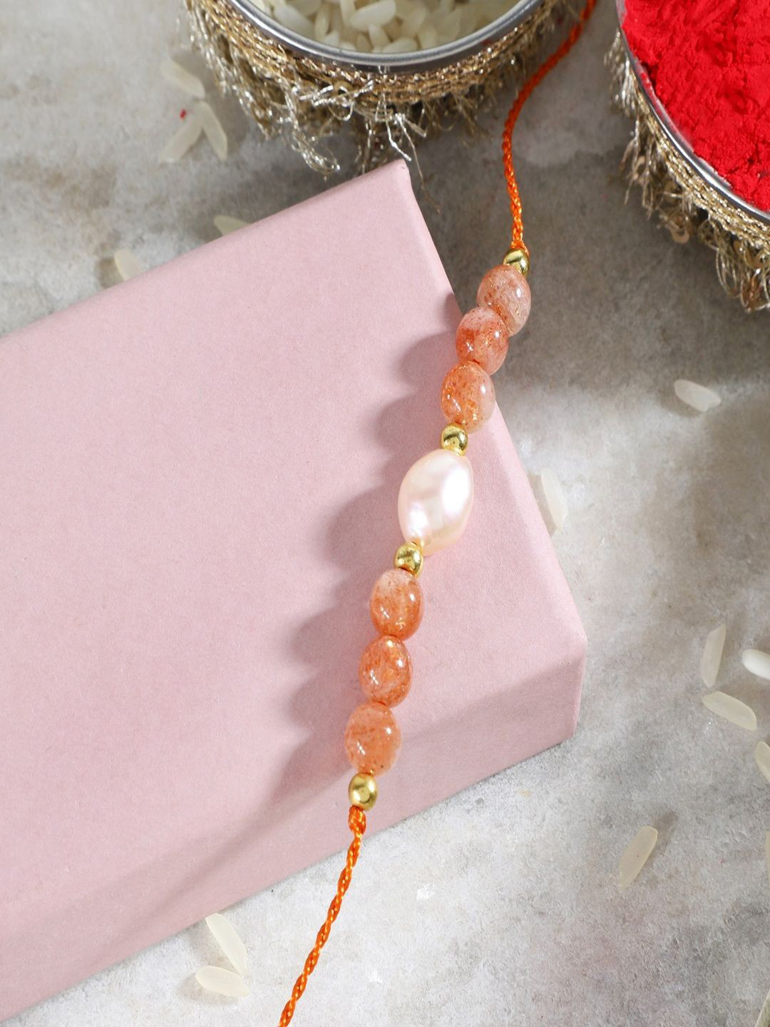 Nirvana Pearls Beaded Adjustable Thread Rakhi With Roli Chawal & Gift Box