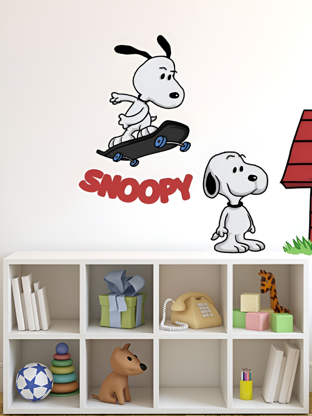LANSTICK White & Red Printed Different Poses Dog Wall Stickers
