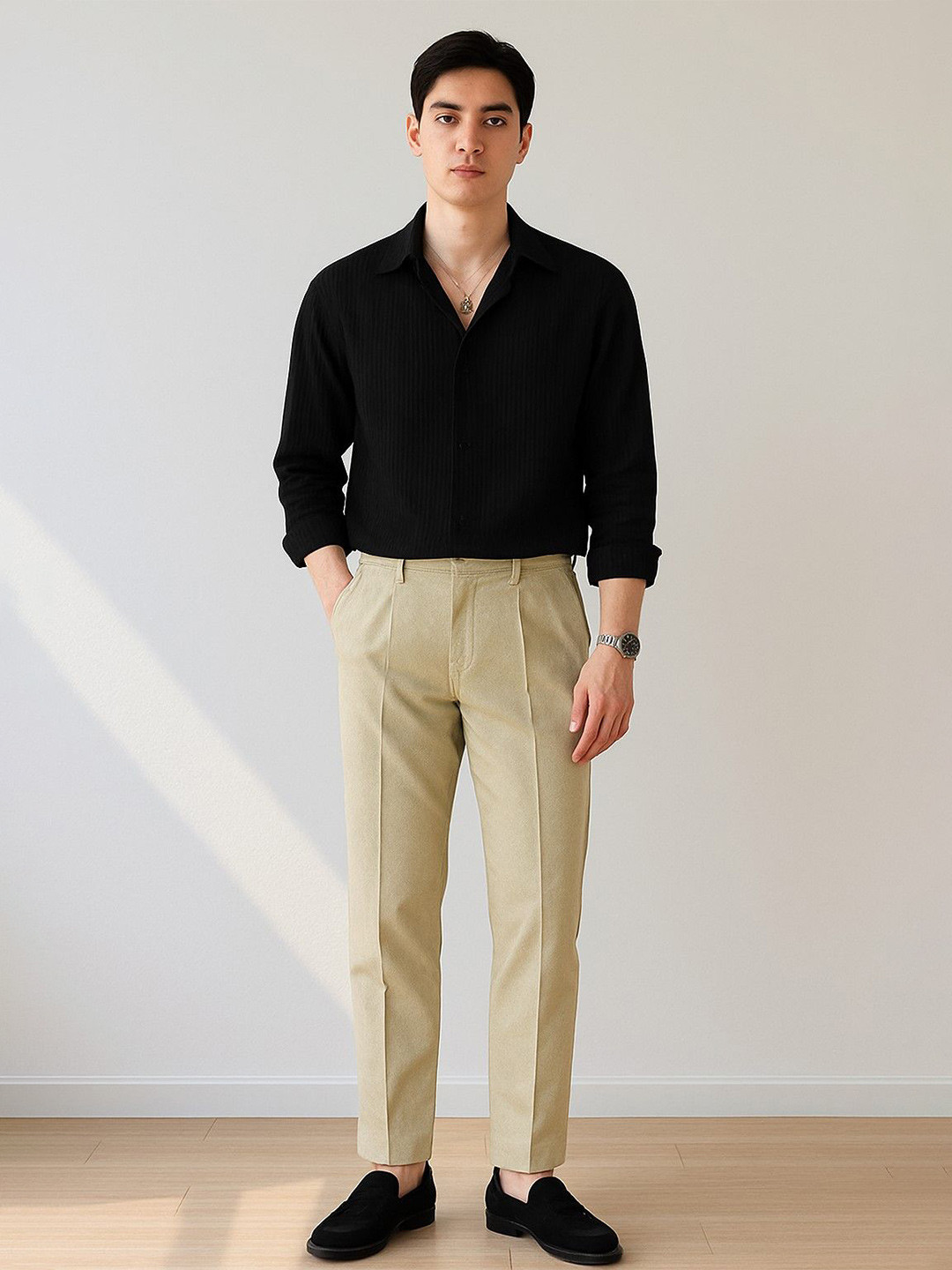 Kushi Flyer Men Classic Fit Solid Spread Collar Casual Shirt