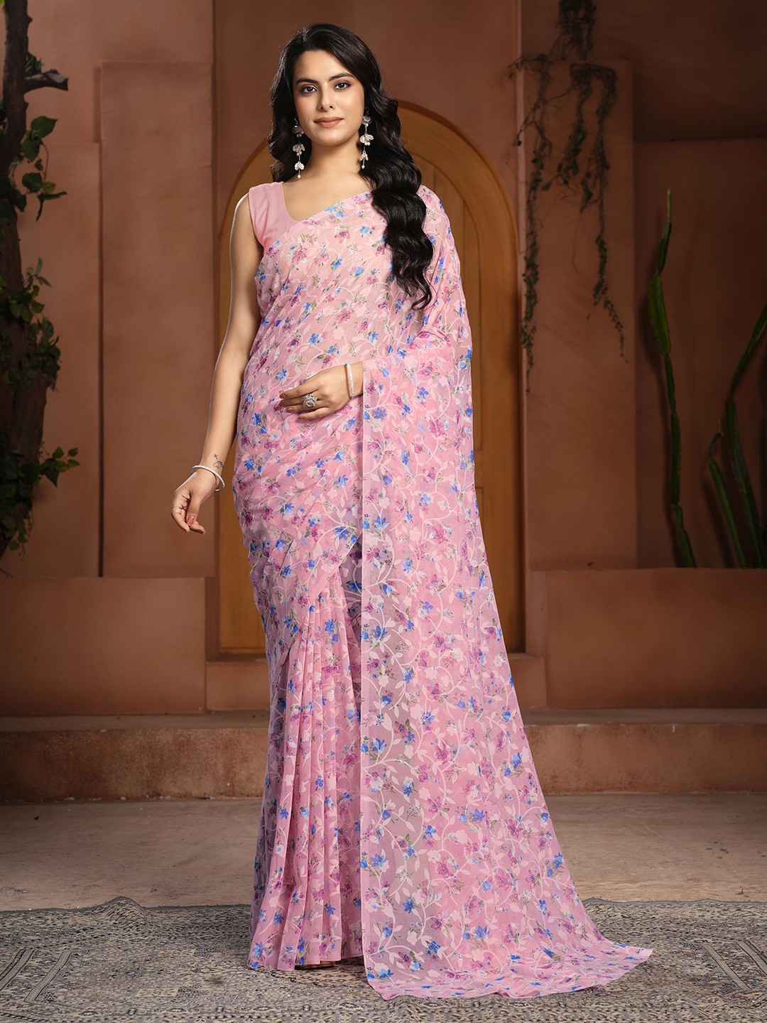 Garden Vareli Floral Print Brasso Saree