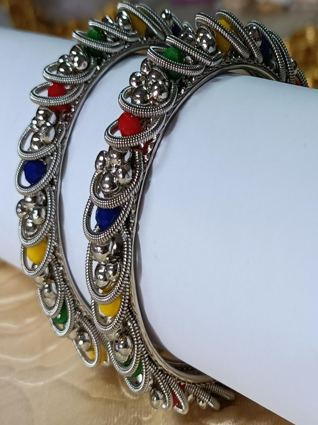 Khetlazee Women Multi-Coloured Beads Oxidised Bangle