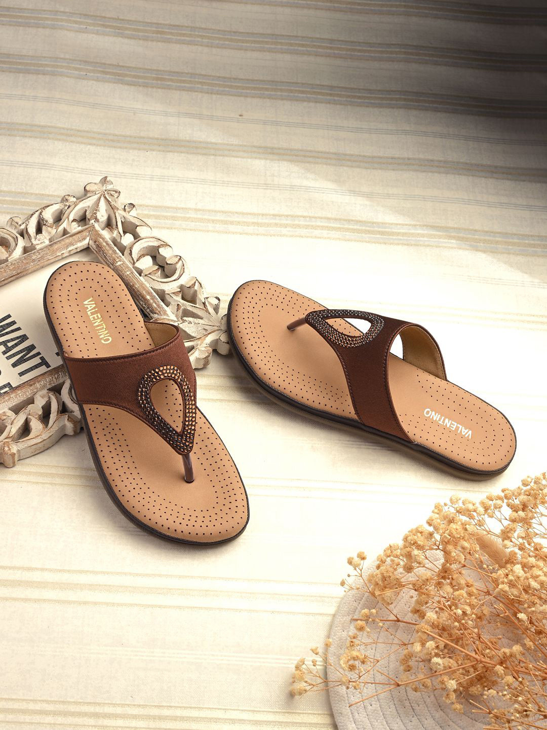 Valentino Women Embellished T-Strap Flats