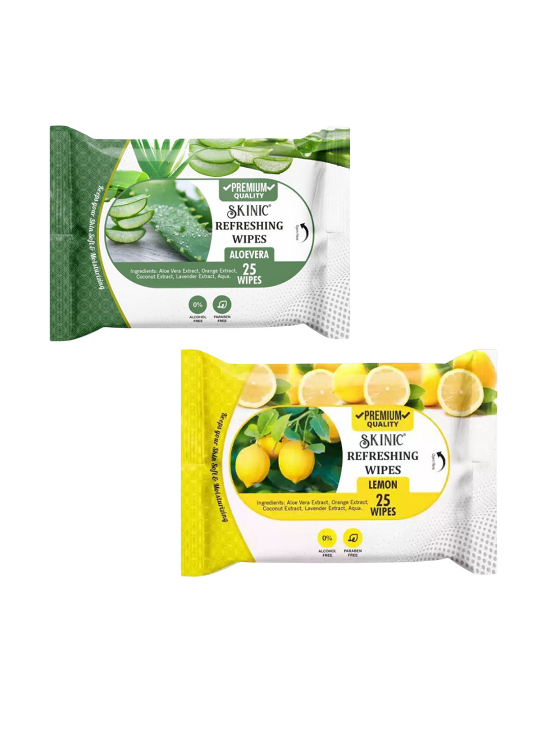 SKINIC Set Of 2 Refreshing Aloe Vera & Lemon Wet Wipes - 25 Pulls Each