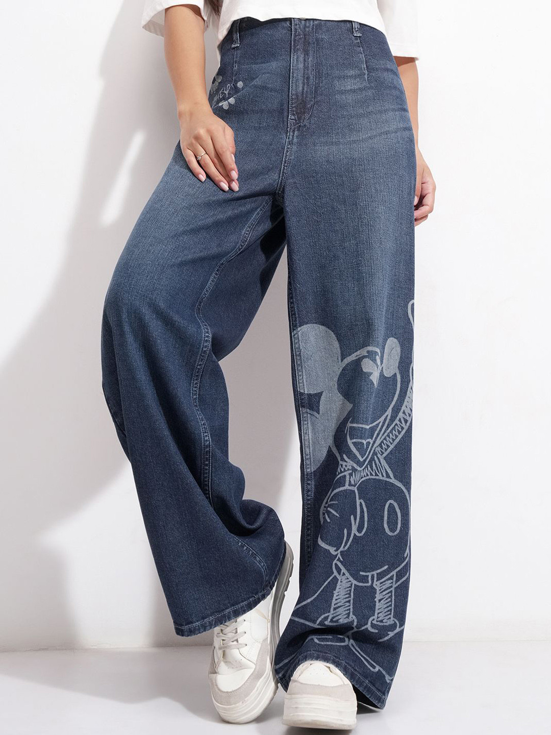 Street By Tokyo Talkies Disney Mickey Women Wide Leg High-Rise Stretchable Jeans