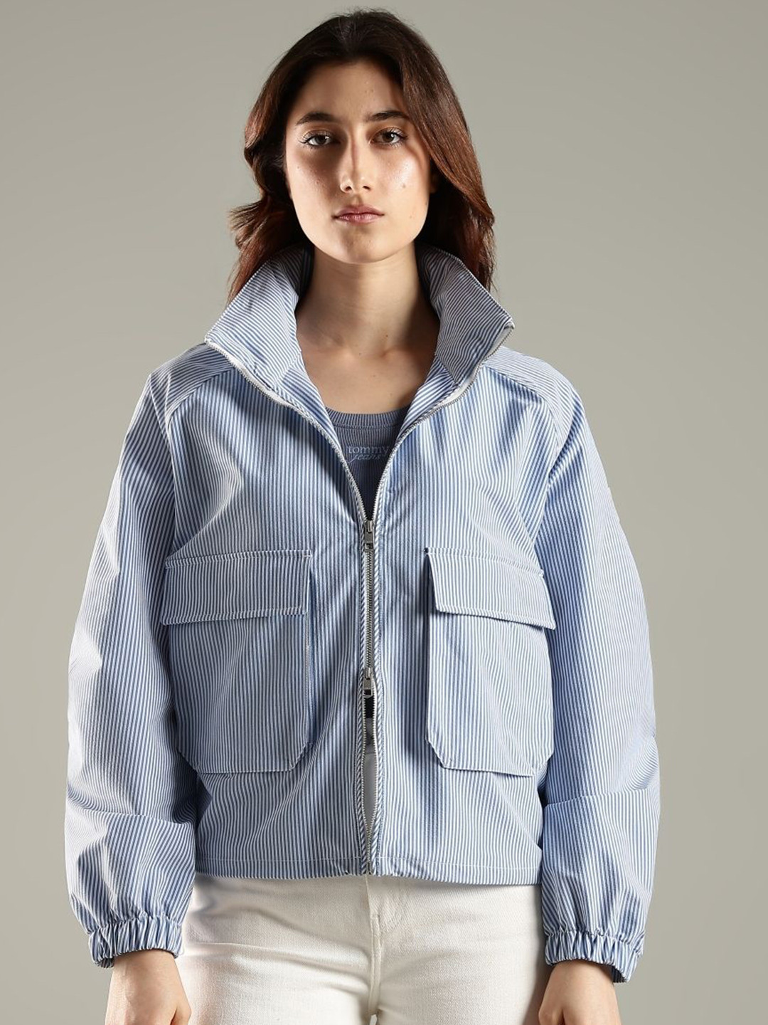 Tommy Hilfiger Europe Women Striped Regular Fit Bomber Jacket