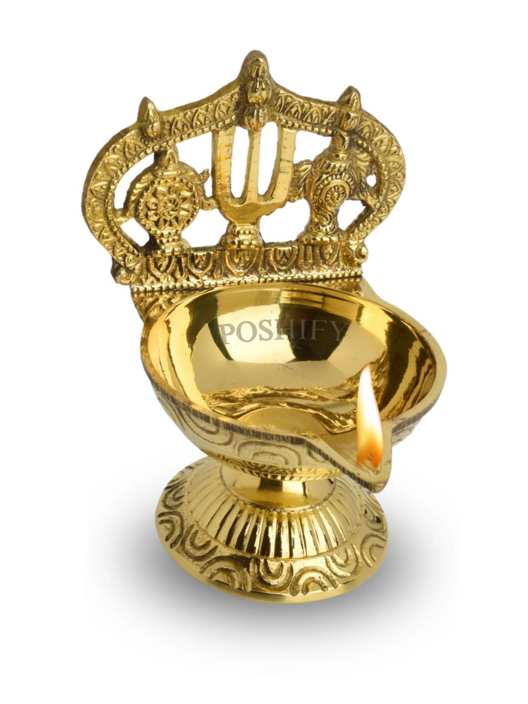 POSHIFY Brass Shanku Chakra Diya With stand
