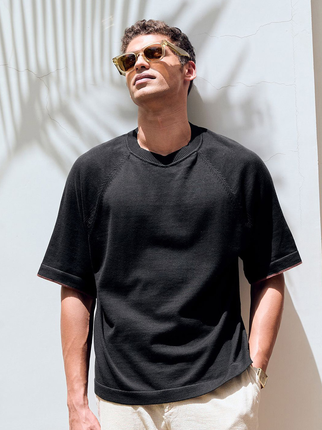 Andamen Men Structure Cotton Relaxed Fit Crew Neck T-Shirt