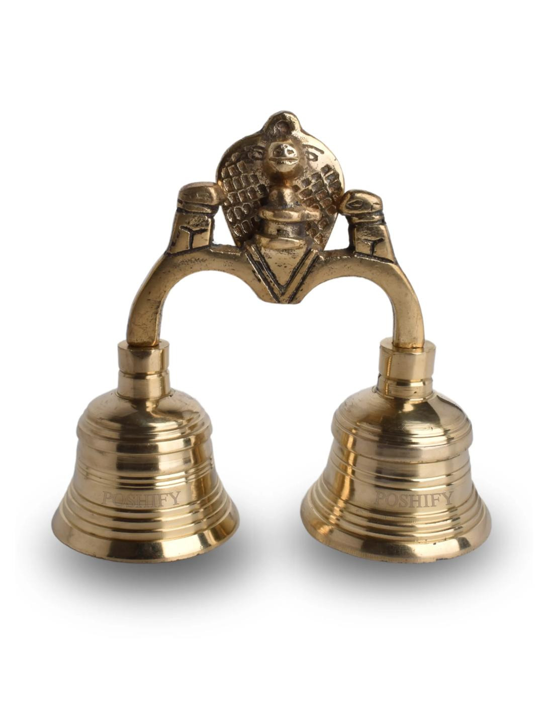 POSHIFY Brass Pooja Bell With 2 Attached Bells Set