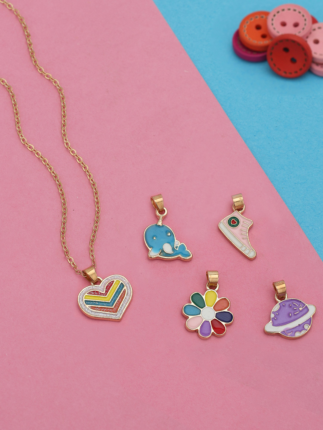 Carlton London GenZ Set of 5 Inter changeable Multi Figure Enamel Pendant Necklace