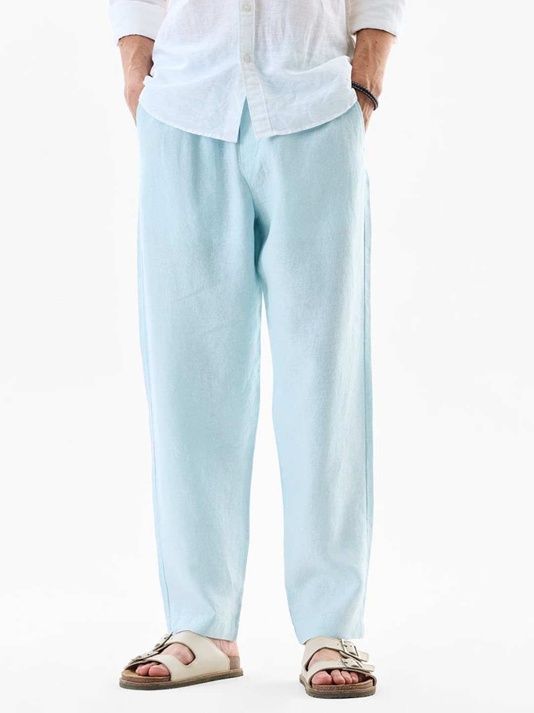 Snitch Men  Mid-Rise Relaxed Fit Linen Soft Functional Trousers