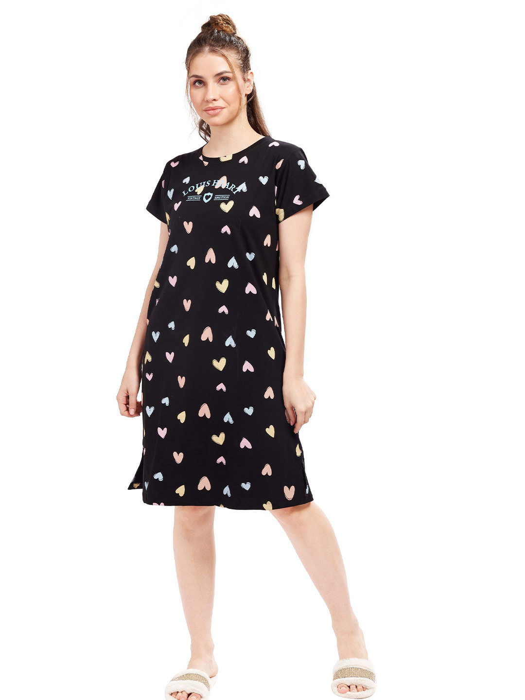 WEET Women Printed Heart Shape T-shirt Nightdress