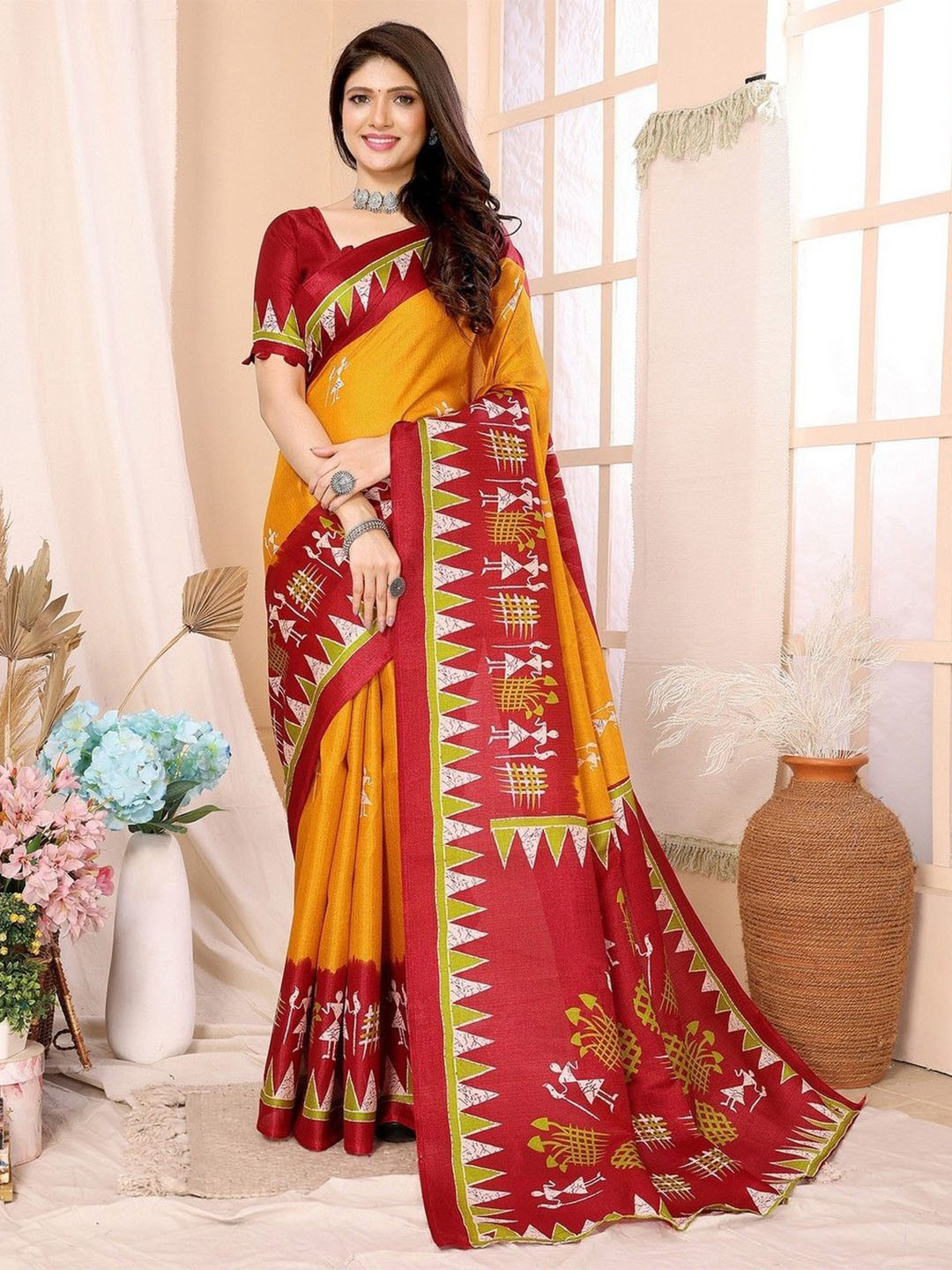Lookmark Warli Printed Saree with Blouse Material