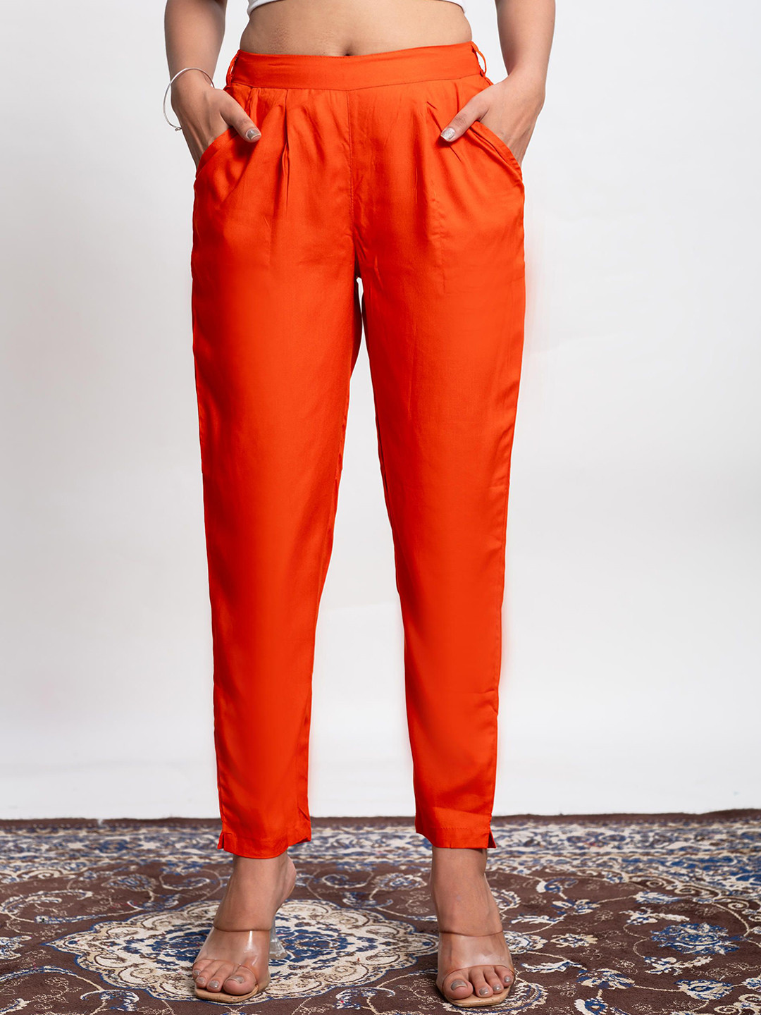 Me Craft Women Relaxed Mid Rise Slim Fit Cigarette Trousers