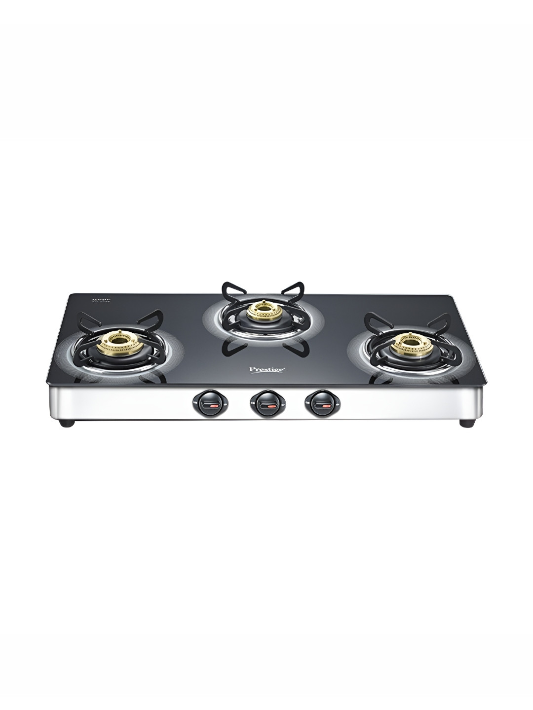 Prestige Grey & Black Glass Top 3 Burners Manual Gas Stove