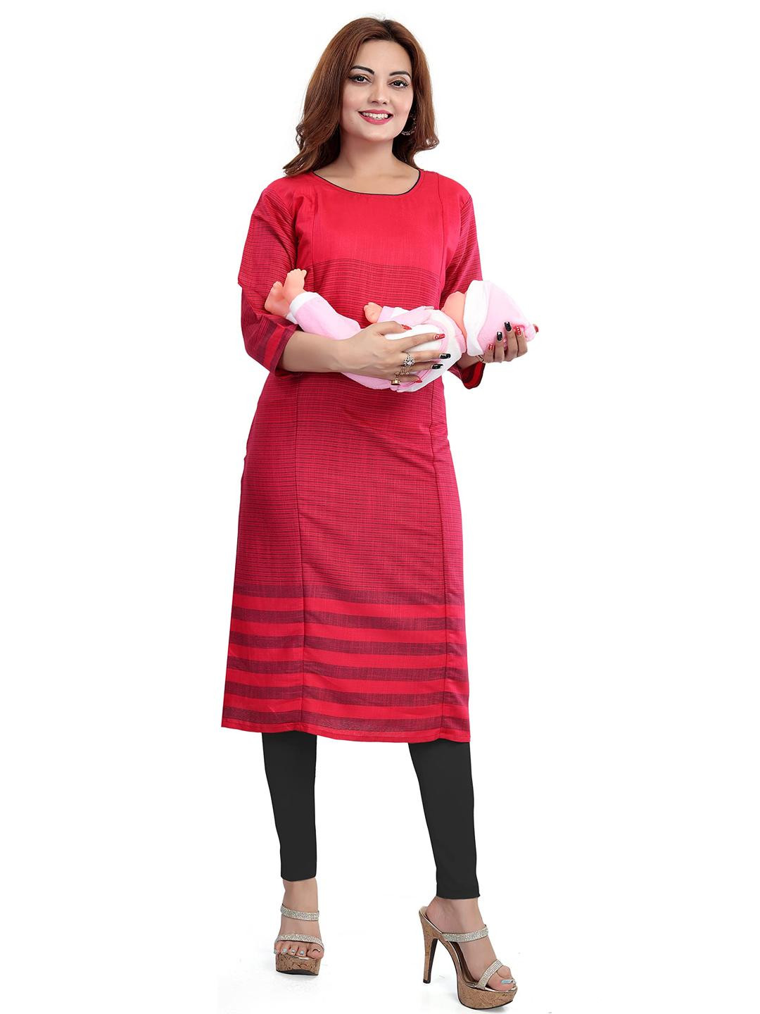 Mom&Bae Women Red Viscose Rayon Kurtis