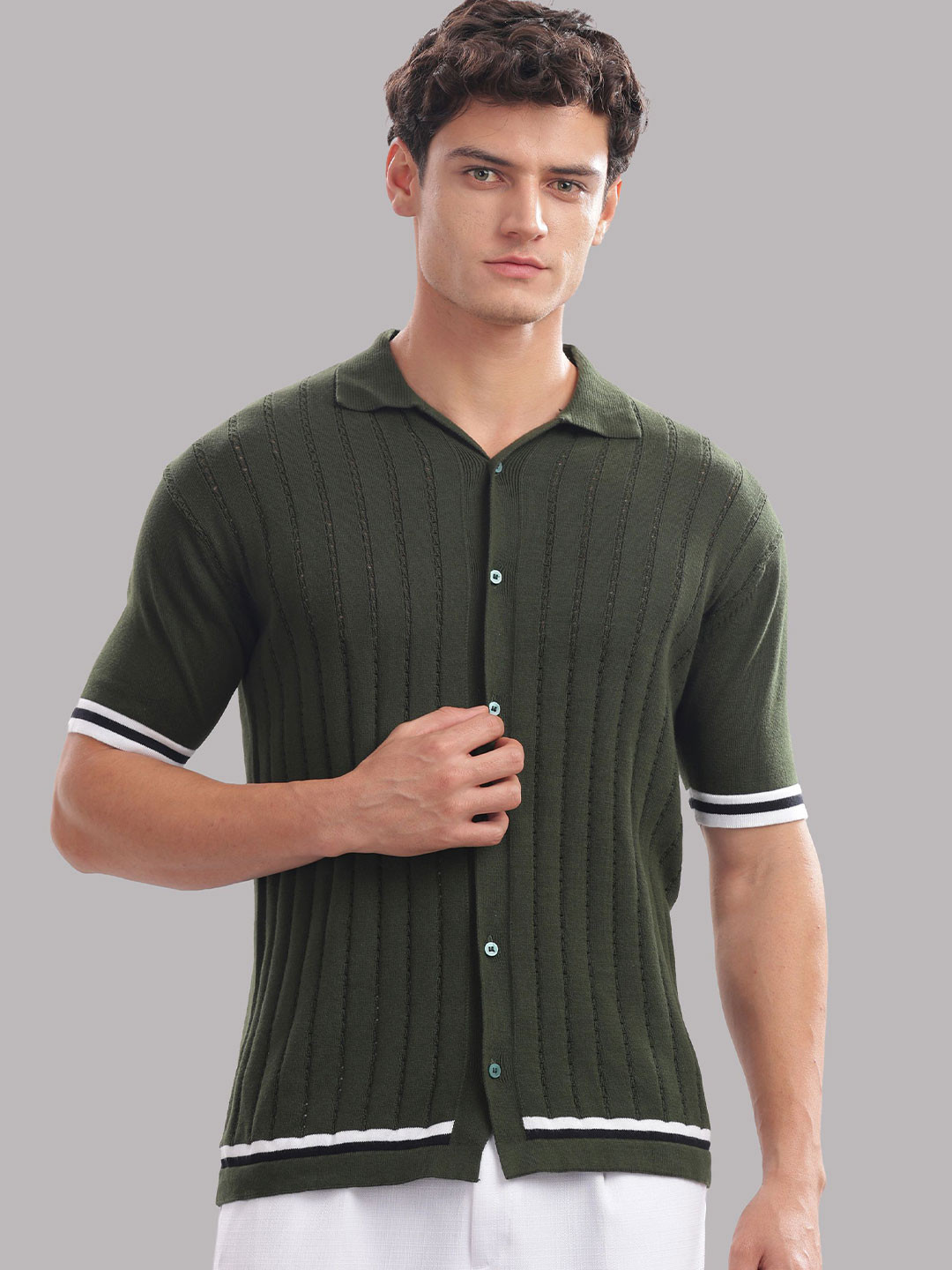 OUTLAWS Self Design Spread Collar Pure Cotton  Shirt