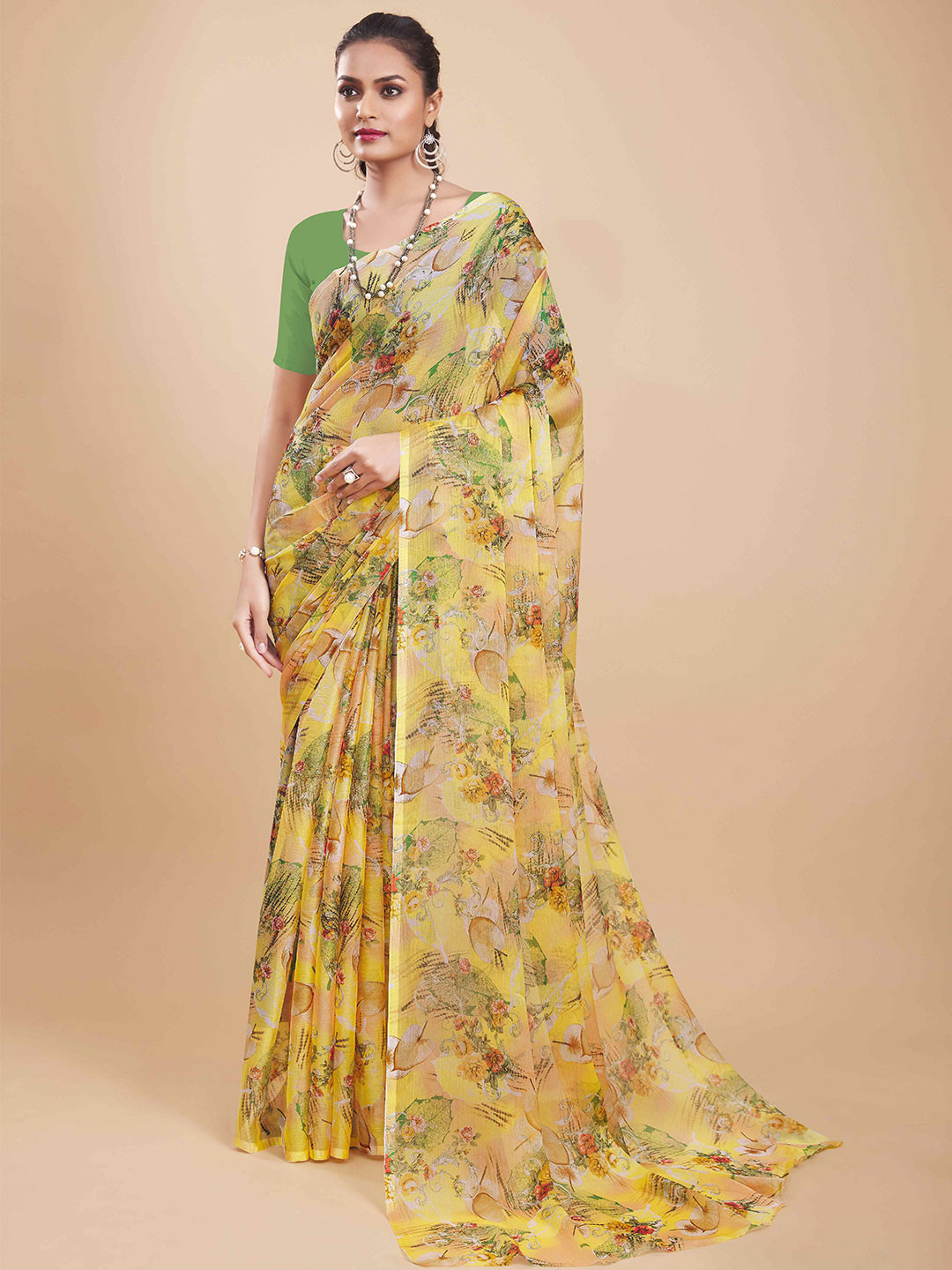 Garden Vareli Abstract Floral Printed Pure Chiffon Saree