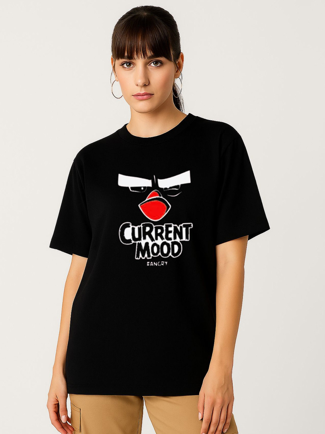 Be Crazy Women Angry Birds Typography Printed Round Neck Pure Cotton Oversized T-shirt