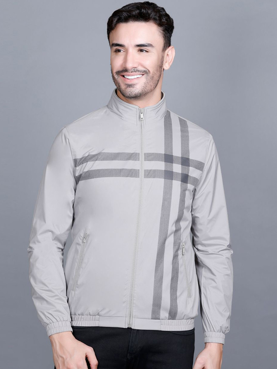 Rare Times Men Striped Lightweight Bomber Jacket