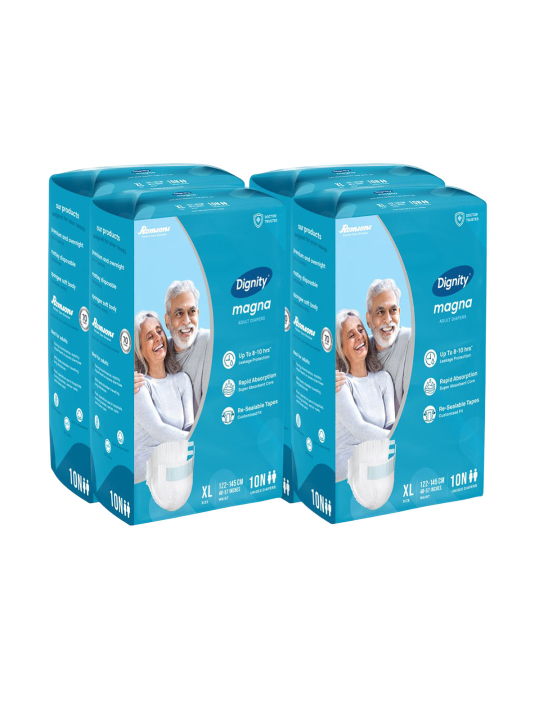 Dignity Set Of 4 Magna Adult Diapers- XL- 10 Diaper Each