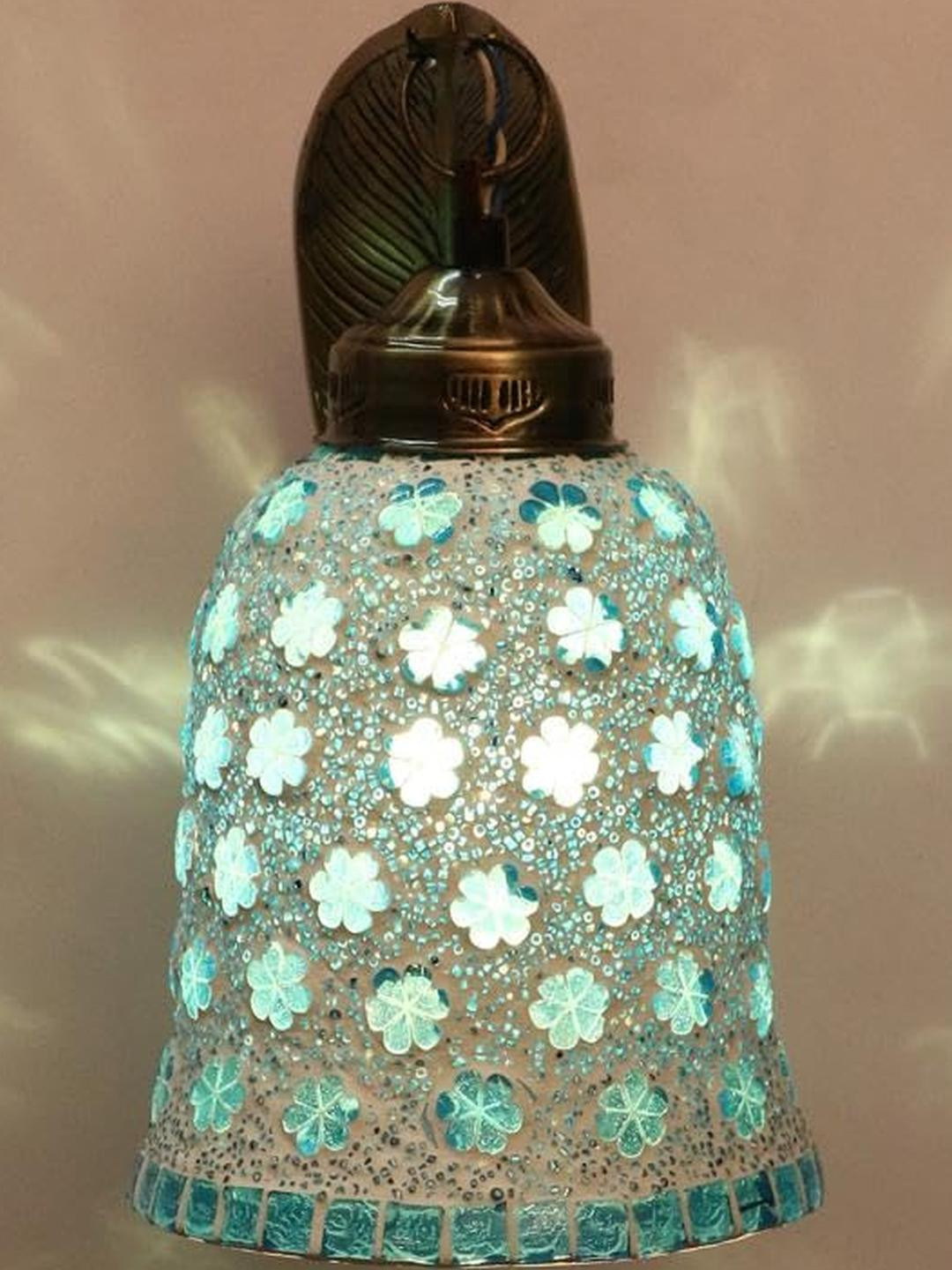 Somil Premium Designer Glass  Wall / Night  Lamp  Elegant  & Stylish Dcor Accent for Modern Interiors, color, Firozi, White, Size:- 25 X 34 X 37 CM