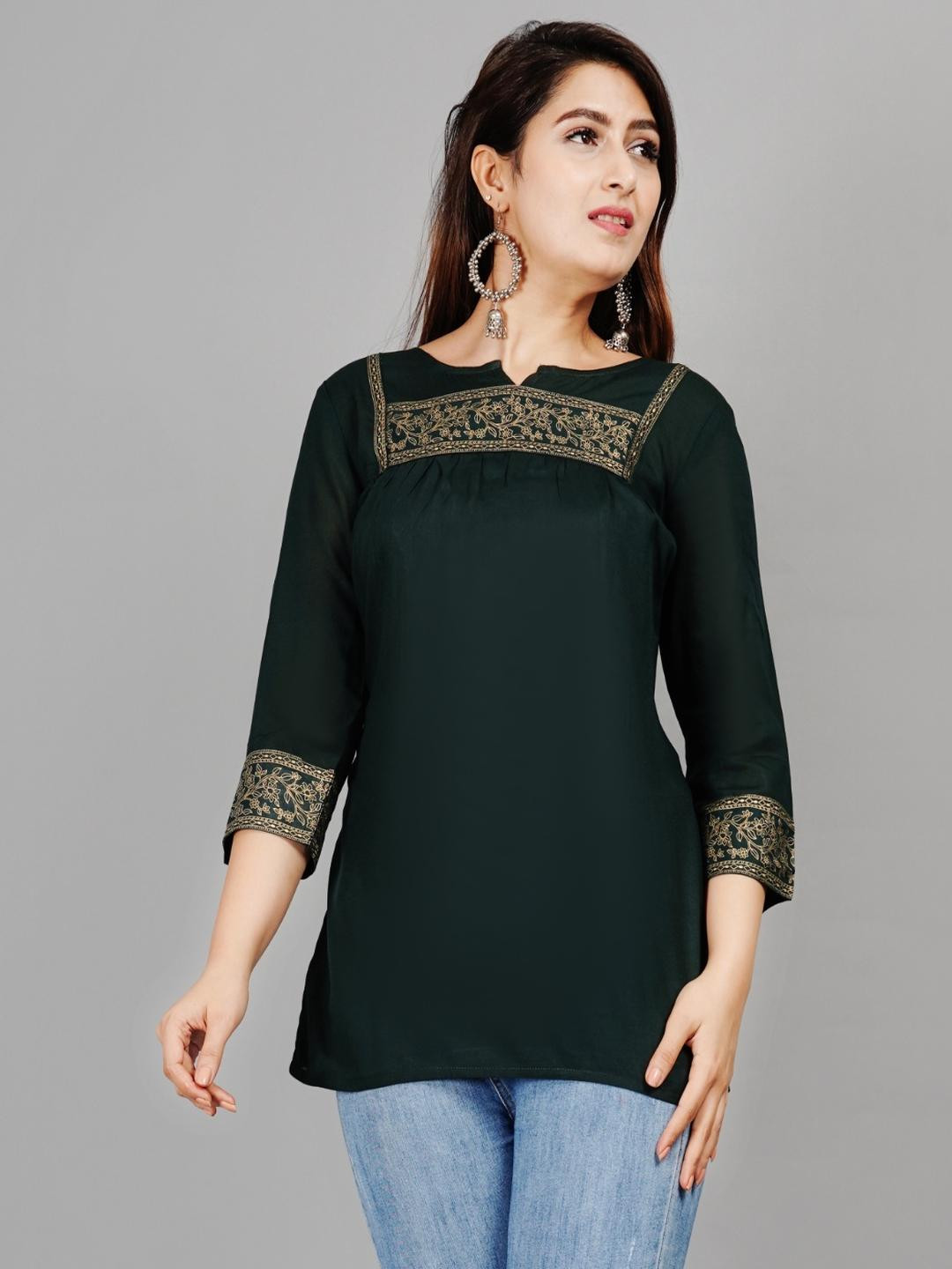 SMIEN Women Green Solid Top